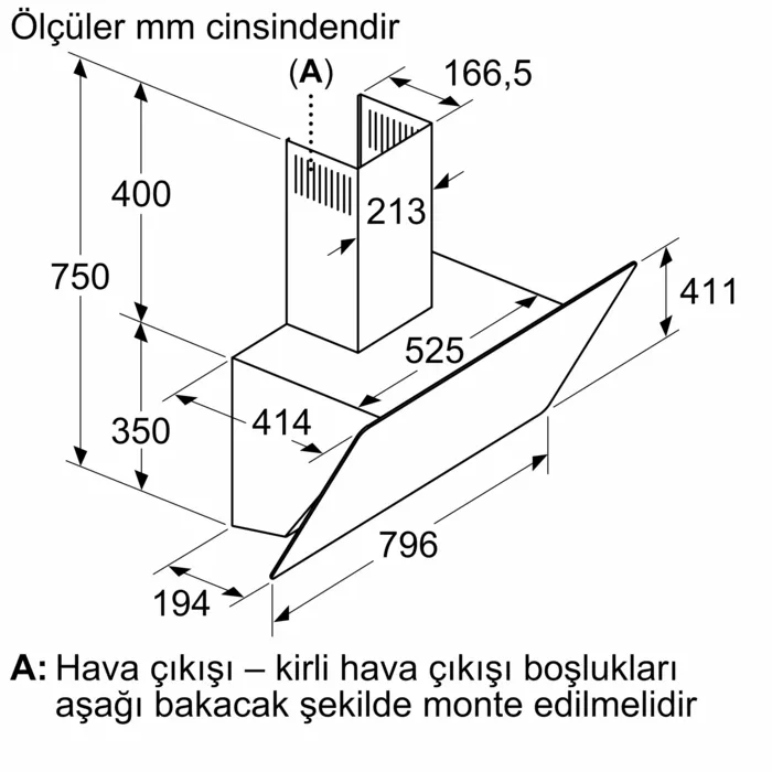 Duvar Tipi Davlumbaz 80 cm Gri Cam, Gri DVK8J679