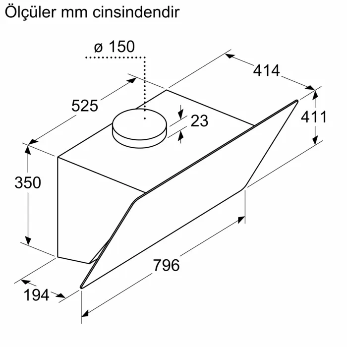 Duvar Tipi Davlumbaz 80 cm Siyah Cam, Siyah DVK8J669