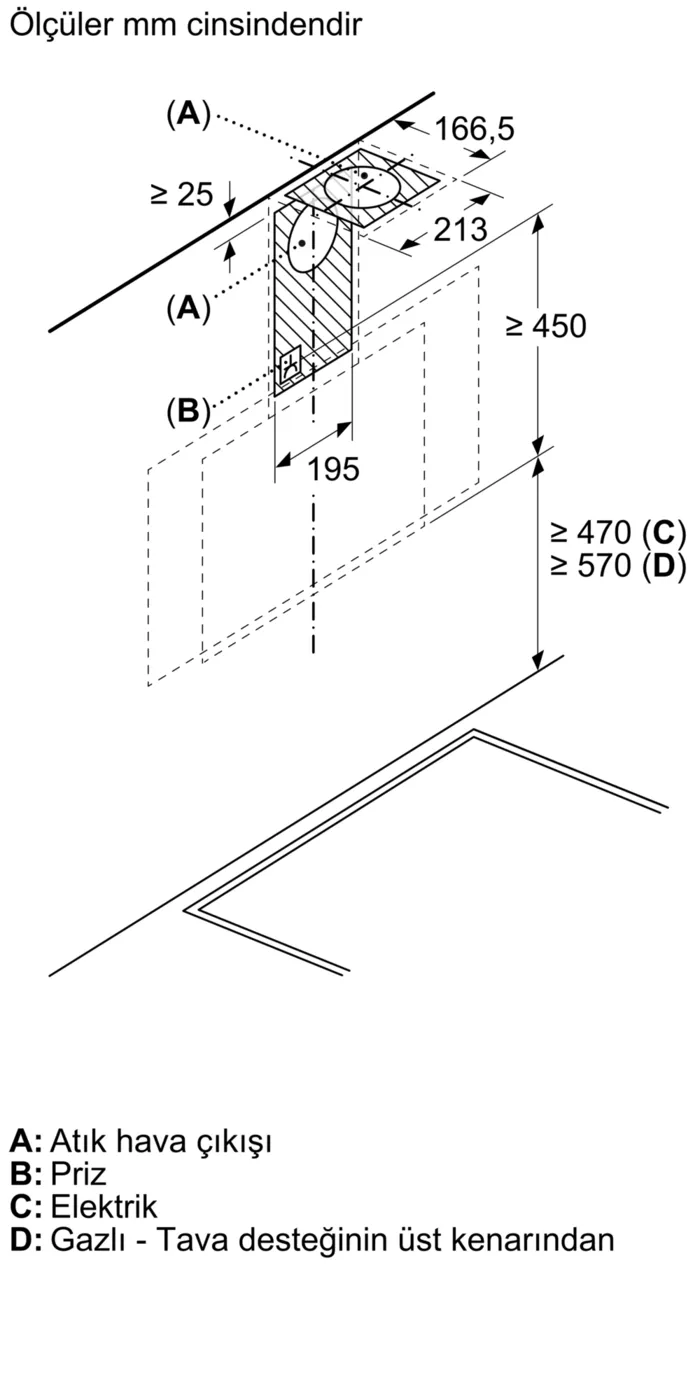 Duvar Tipi Davlumbaz 80 cm Siyah Cam, Siyah DVK8J669
