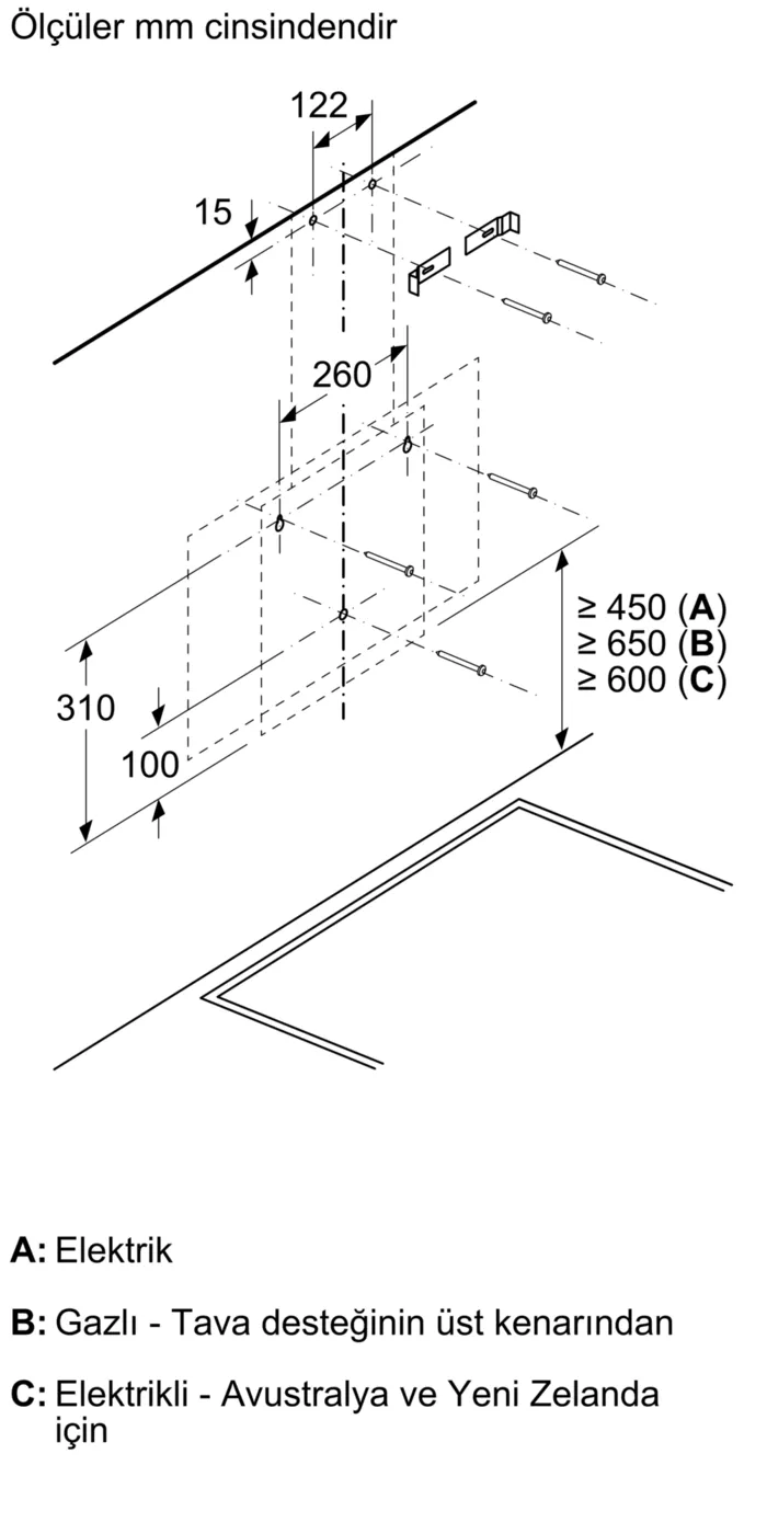 Duvar Tipi Davlumbaz DVK6J361 60 cm Siyah Cam, Siyah