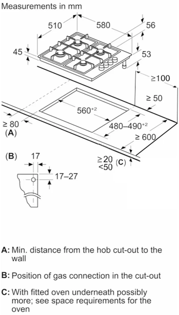 Gazlı Ocak 60 cm Paslanmaz çelik OD36K5B80D