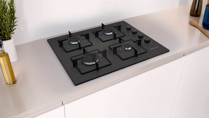 Gazlı Ocak 60 cm Sert cam, Siyah OE36K6P10D