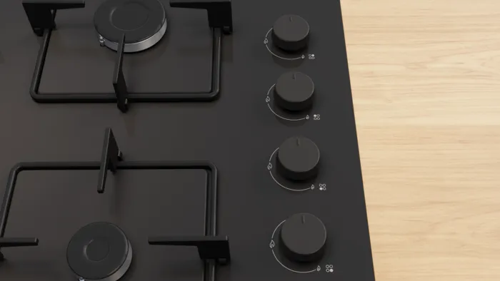 Gazlı Ocak 60 cm Sert cam, Siyah OE36P6P10L