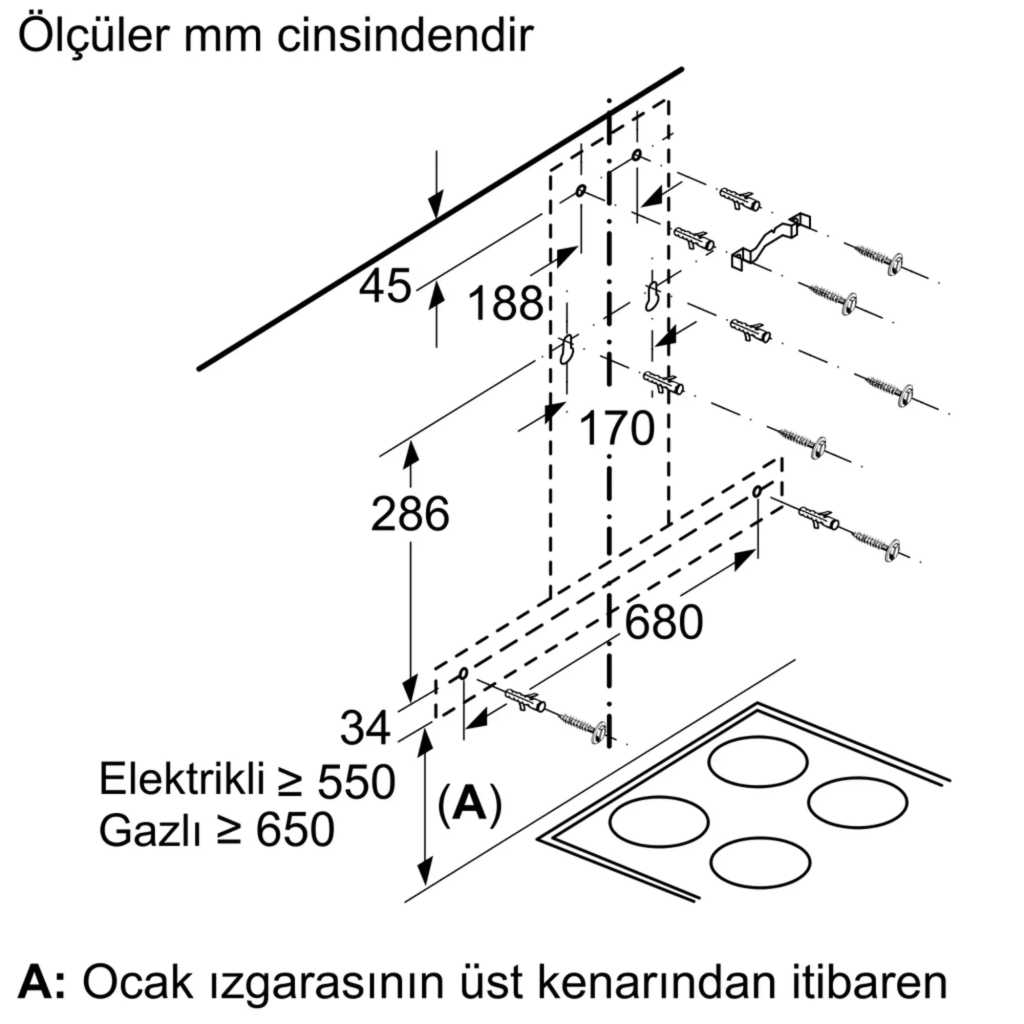 iQ100 Duvar Tipi Davlumbaz 60 cm Paslanmaz çelik
