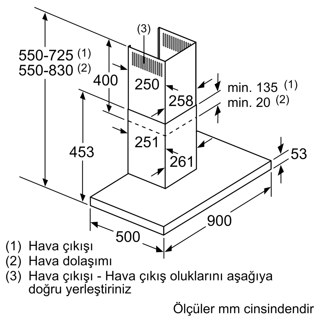 iQ100 Duvar Tipi Davlumbaz 90 cm Paslanmaz çelik