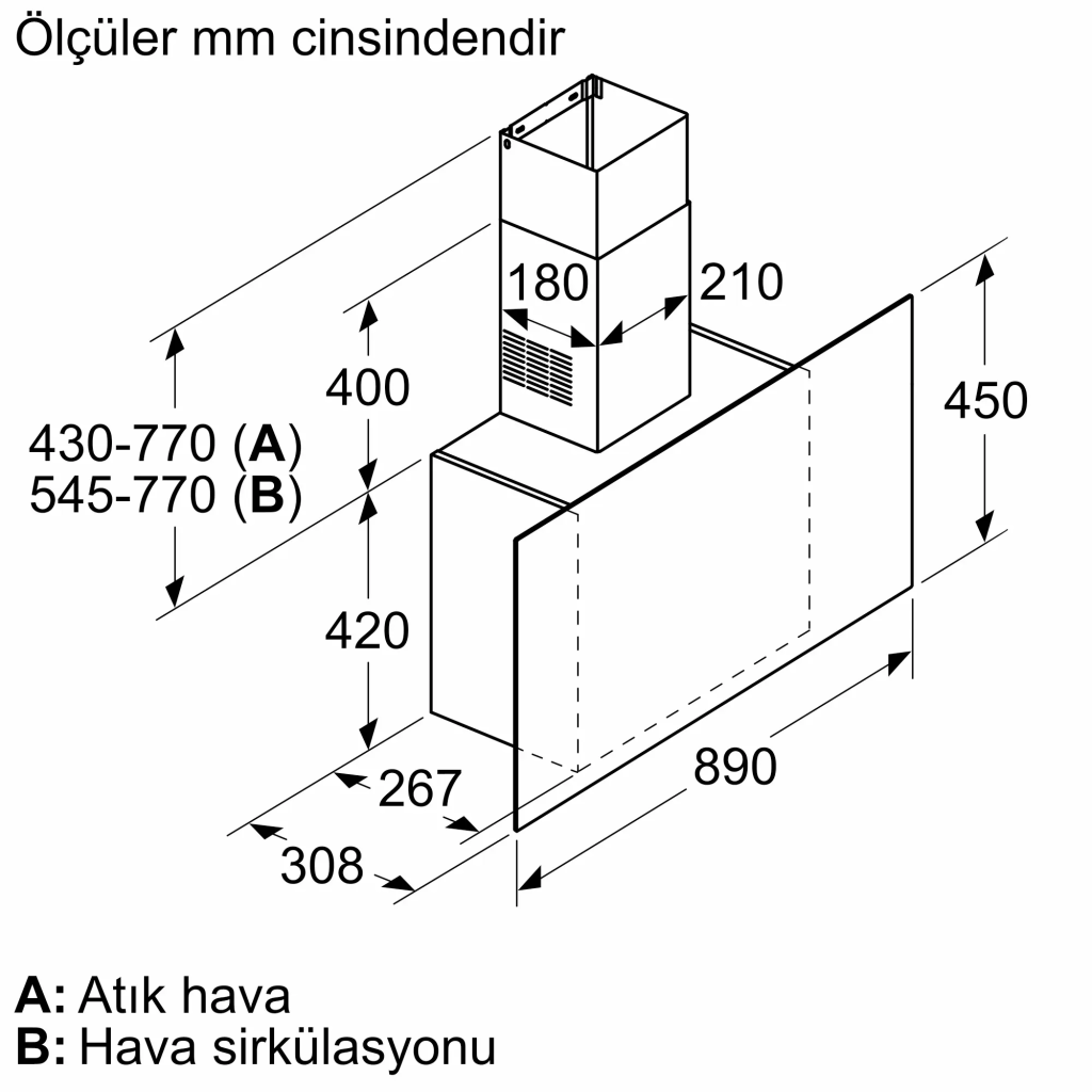 iQ300 Duvar Tipi Davlumbaz 90 cm Siyah Cam, Siyah
