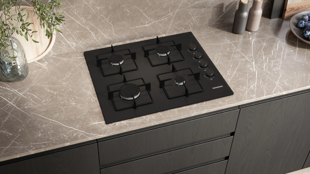 iQ300 Gazlı Ocak 60 cm Sert cam, Siyah