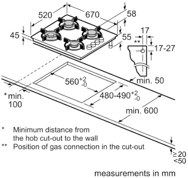 iQ300 Gazlı Ocak 67 cm Sert cam, Siyah