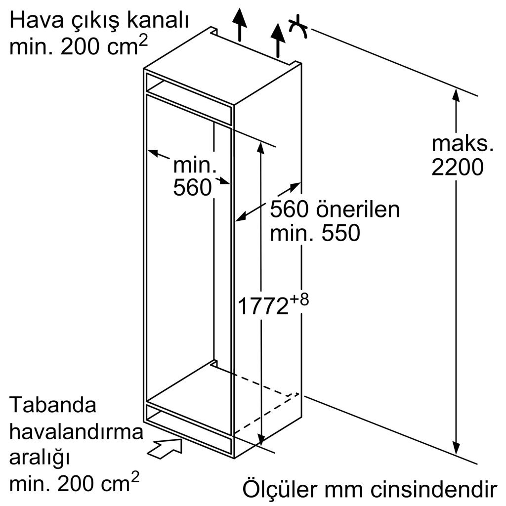 iQ500 Alttan Donduruculu Ankastre Buzdolabı 177.2 x 55.8 cm Düz Menteşe