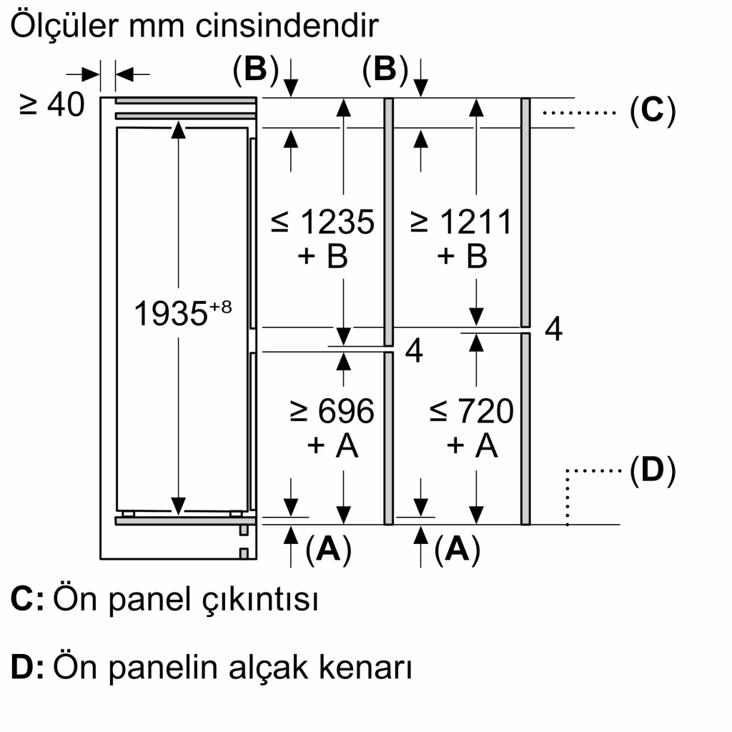 iQ500 Alttan Donduruculu Ankastre Buzdolabı 193.5 x 70.8 cm softClosing Düz Menteşe
