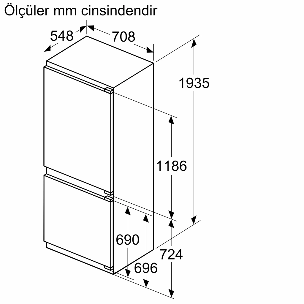 iQ500 Alttan Donduruculu Ankastre Buzdolabı 193.5 x 70.8 cm softClosing Düz Menteşe
