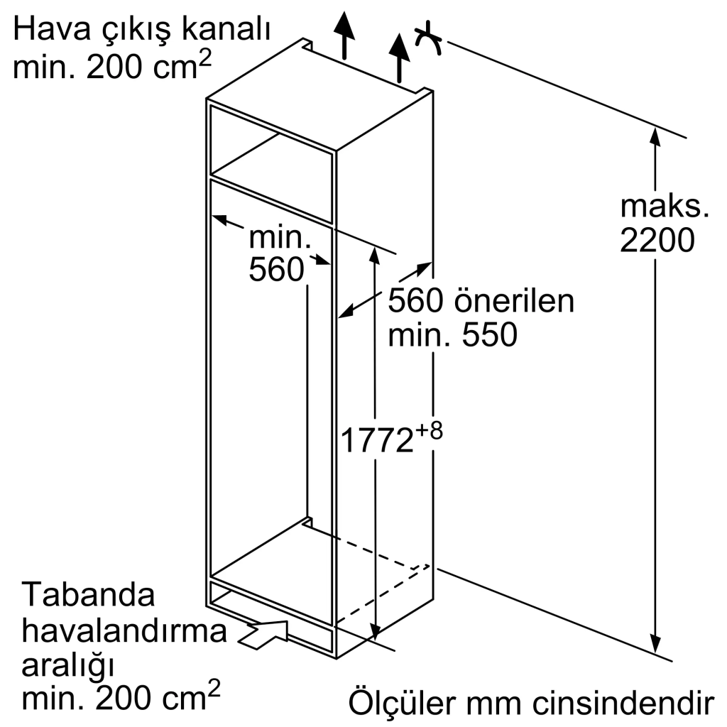 iQ500 Derin Donduruculu Ankastre Buzdolabı 177.2 x 55.8 cm softClosing Düz Menteşe