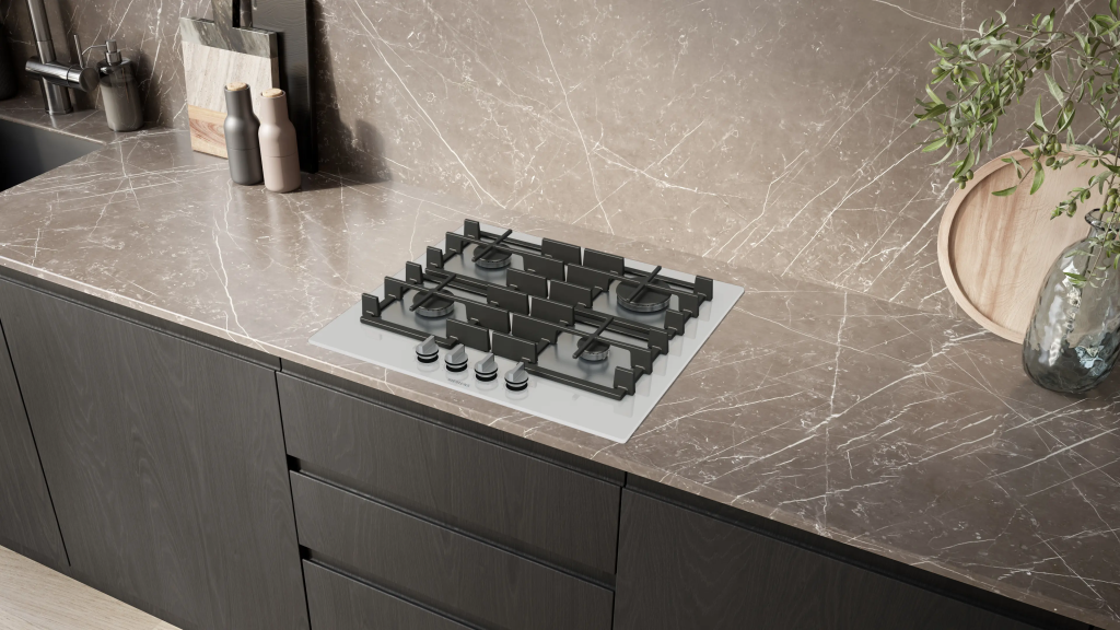 iQ500 Gazlı Ocak 60 cm Sert cam, Beyaz