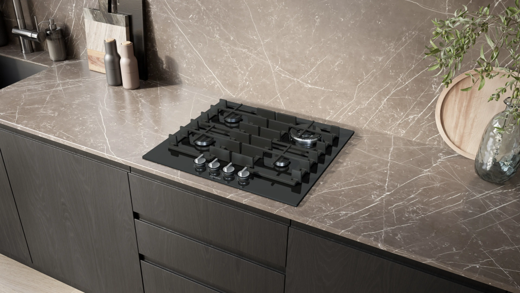 iQ500 Gazlı Ocak 60 cm Sert cam, Siyah