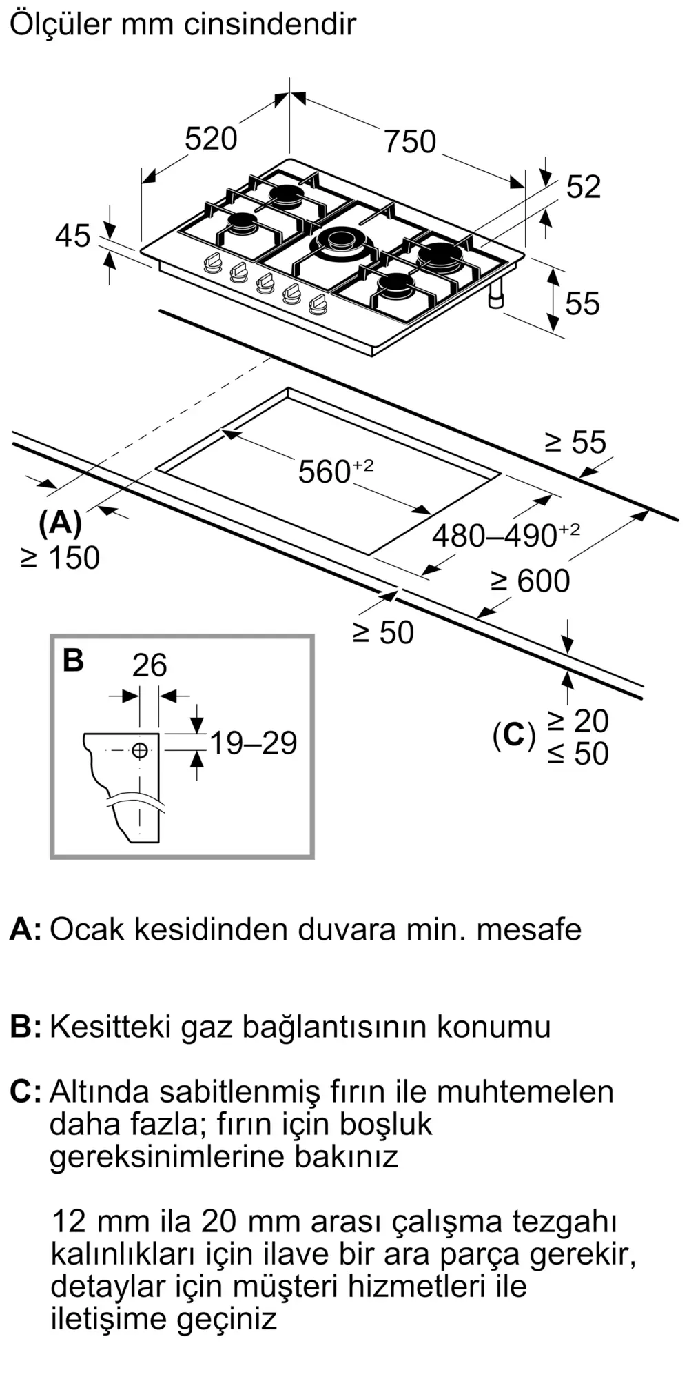 iQ500 Gazlı Ocak 75 cm Paslanmaz çelik