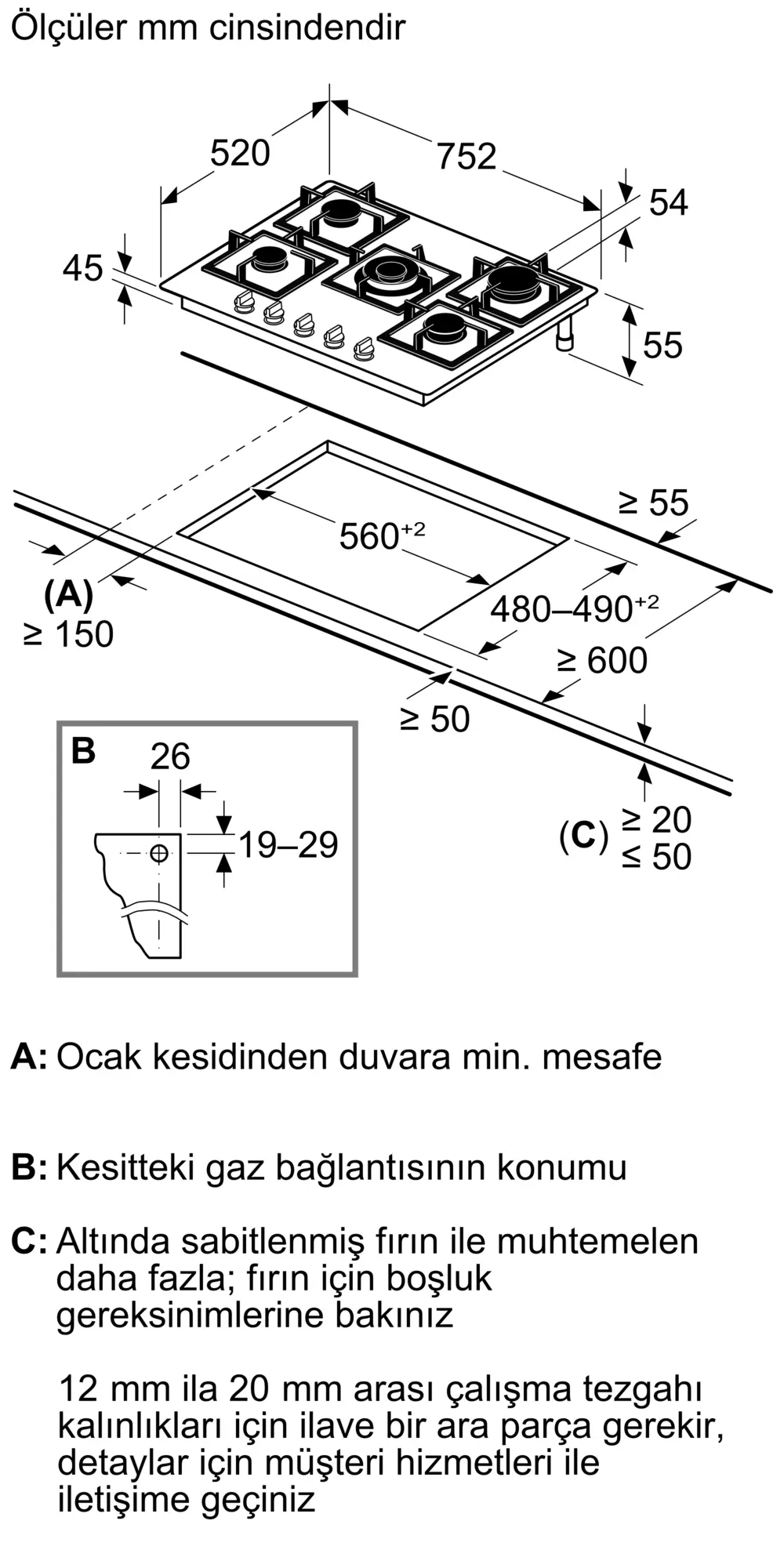 iQ500 Gazlı Ocak 75 cm Sert cam, Siyah