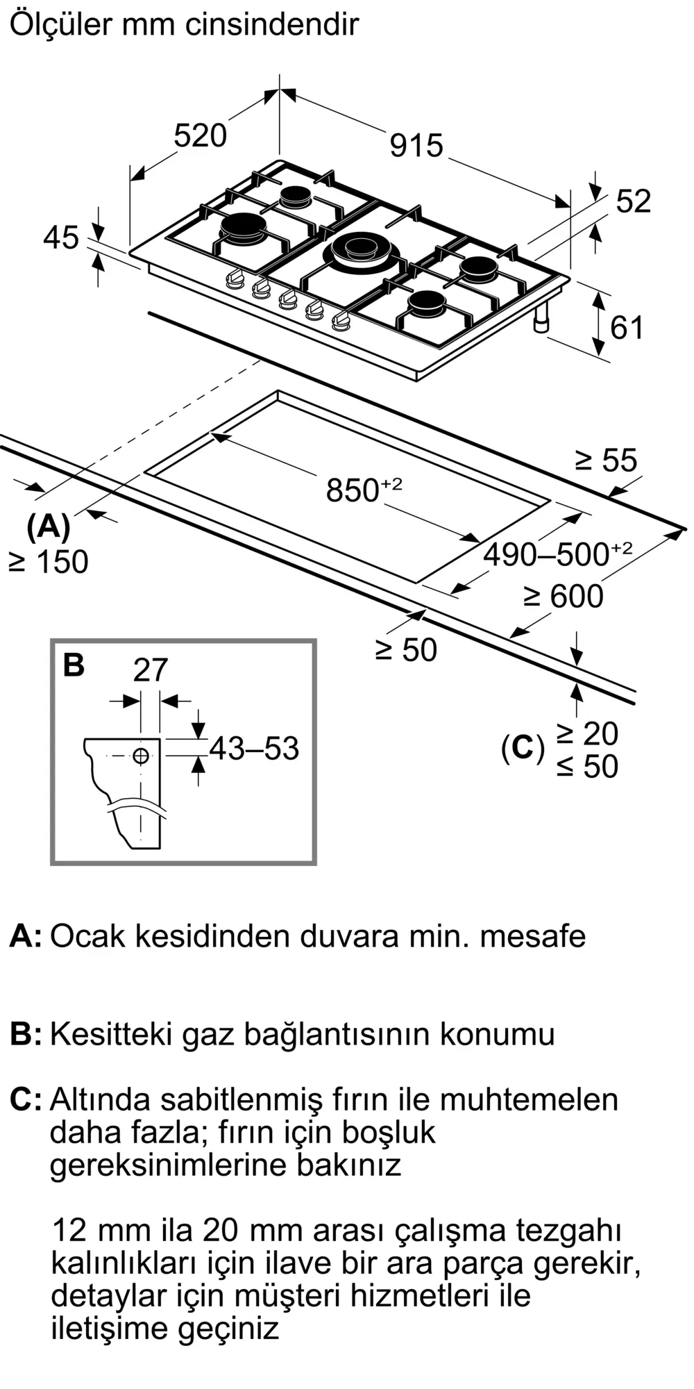 iQ500 Gazlı Ocak 90 cm Paslanmaz çelik