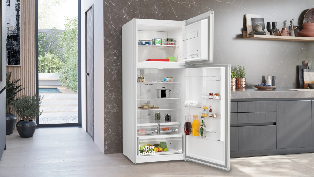 iQ500 Üstten Donduruculu Buzdolabı 186 x 75 cm Kolay temizlenebilir Inox, Total noFrost