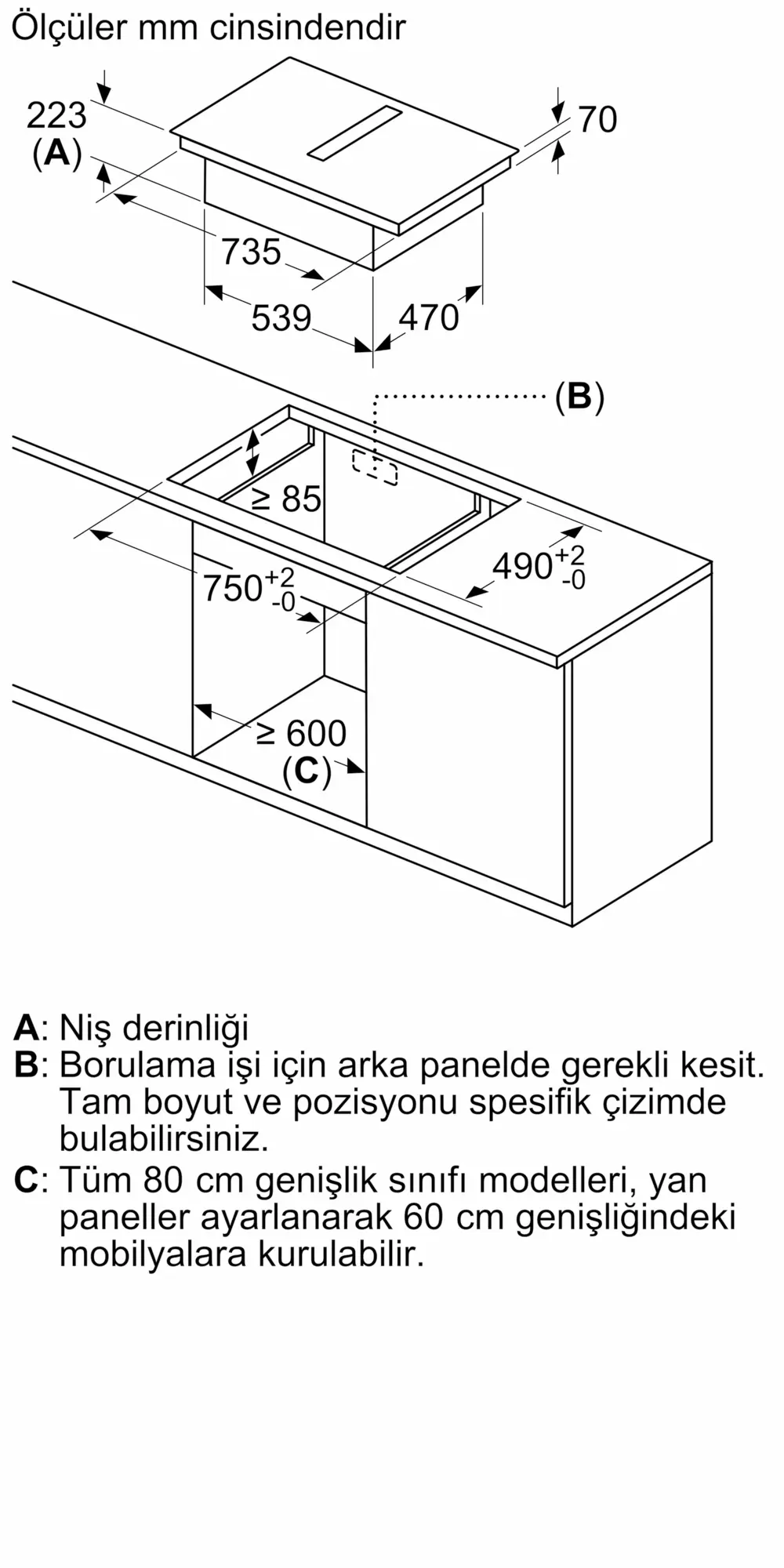 iQ700 Davlumbaz Entegreli İndüksiyon Ocak,, 80 cm Çerçeveli Montaj