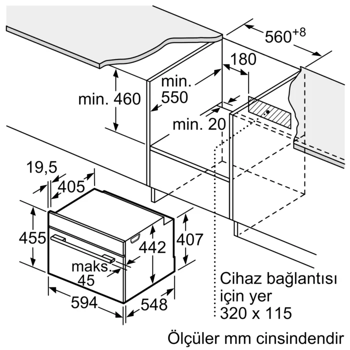 iQ700 Mikrodalga Fonksiyonlu Kompakt Ankastre Fırın 60 x 45 cm Siyah